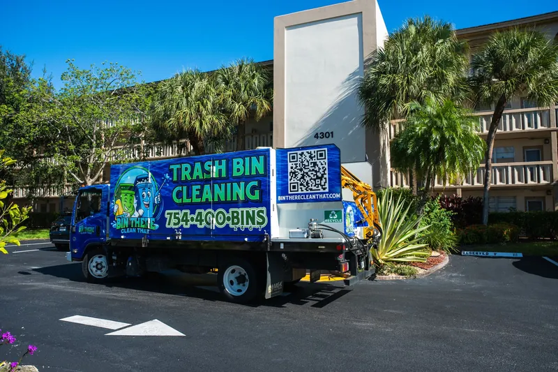 Cleaning truck at a condo entrance